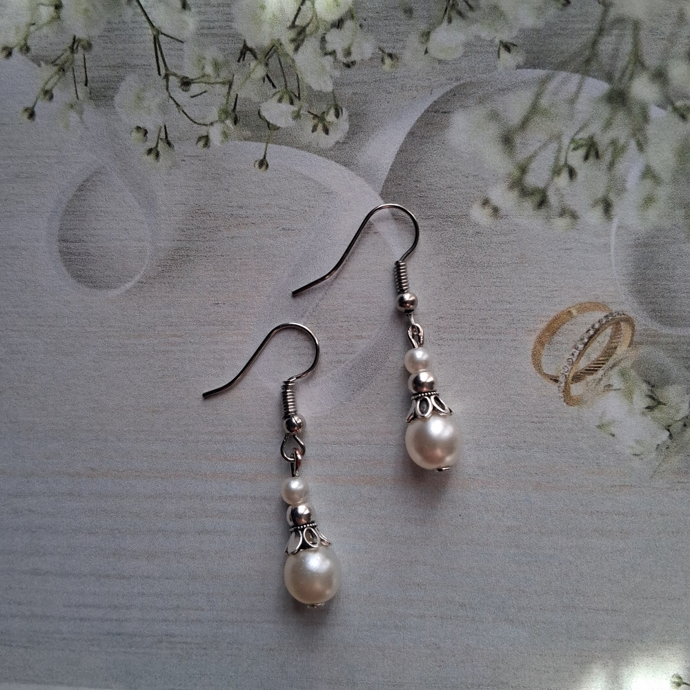 Elegant Pearl Drop Earrings - White Faux Pearl Dangle